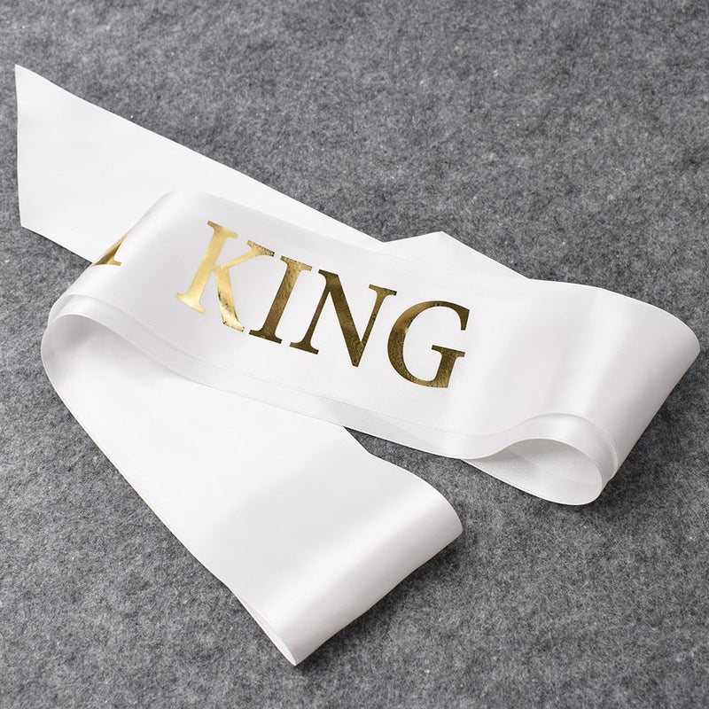 TTCOROCK "Prom King" and "Prom Queen" Sashes - Graduation Party School Party Accessories, White with Gold Print - Image 3